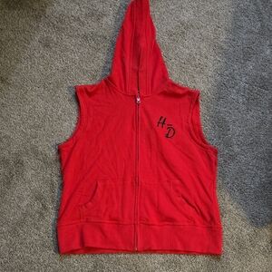 Harley-Davidson Sleeveless Sweatshirt Womens Large Red Hooded Zip Size Large
